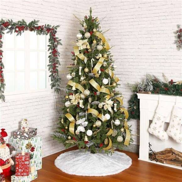 36" Faux Fur Christmas Tree Skirt - White Holiday Decor for 6ft Tree - Picture 4 of 5